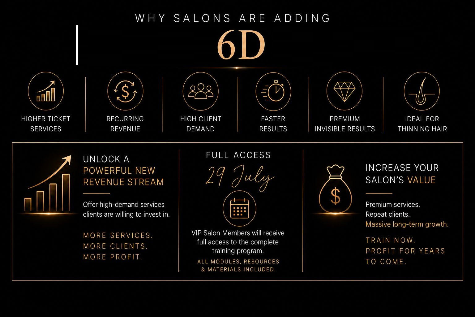 Luxury VIP salon training banner for Adore Hair Extensions featuring V-Light and 6D invisible hair extension education in Australia. Premium salon certification program with full access from 29 July 2026, professional self-paced learning, luxury invisible hair extension methods, recurring salon revenue opportunities, premium pricing strategies, certification upon completion, and exclusive VIP salon benefits including priority access and early access before public launch.