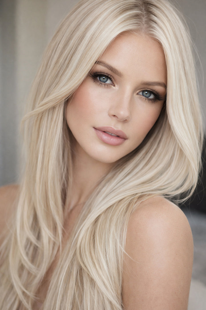 #Ash Blonde Highlights Tape Weft Hair Extensions