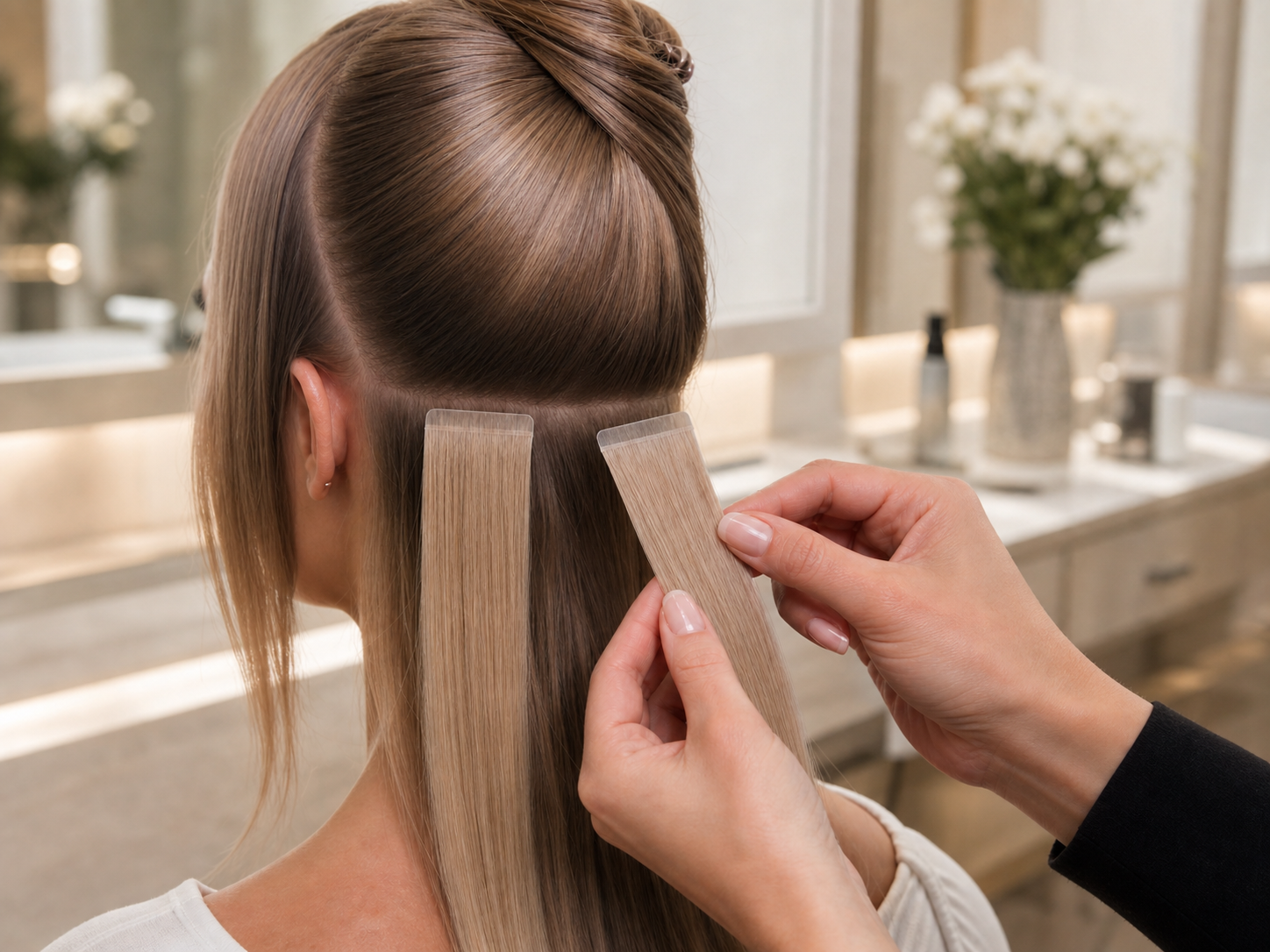 Flat Tape-In extensions concealed beneath natural hair